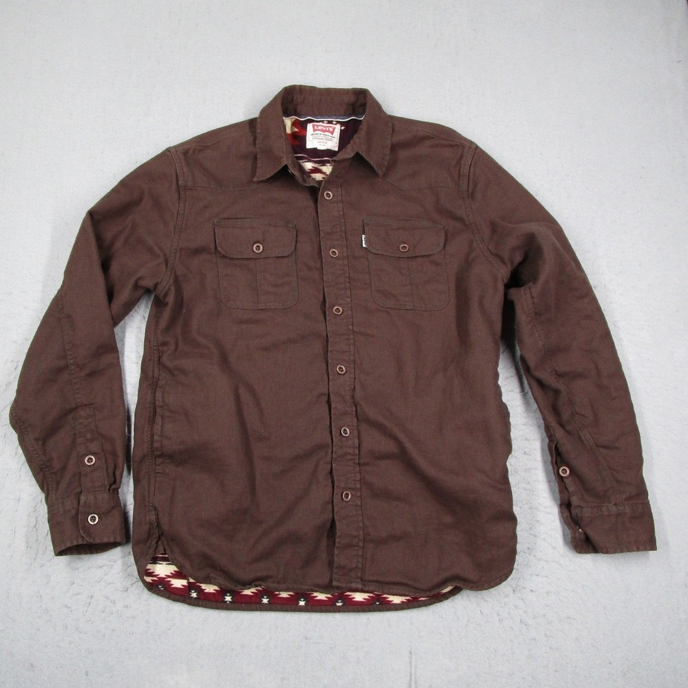 Levis Mens Brown Linen Blend Flannel Lined Southwestern Shirt Jacket Medium